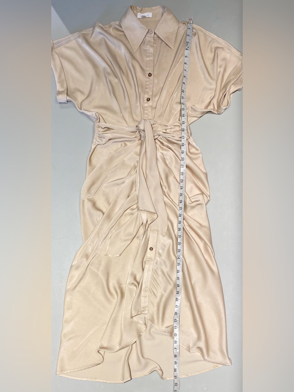 Mabel Gwen Cream Satin Tie-Front Long Sleeve Midi Shirt Dress, Size M - Picture 9 of 12